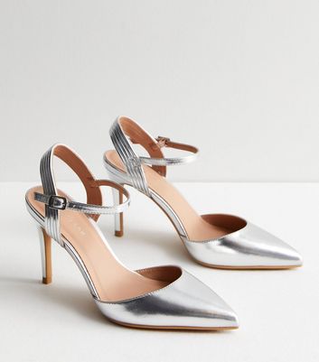 Silver high outlet heels new look