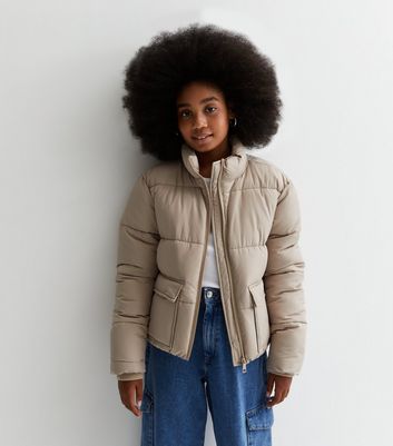 Girls Stone Patch Pocket Puffer Jacket New Look