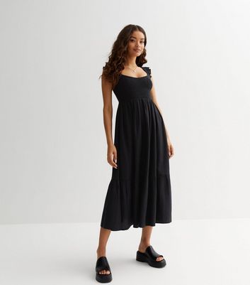 Frill sleeve hot sale black dress