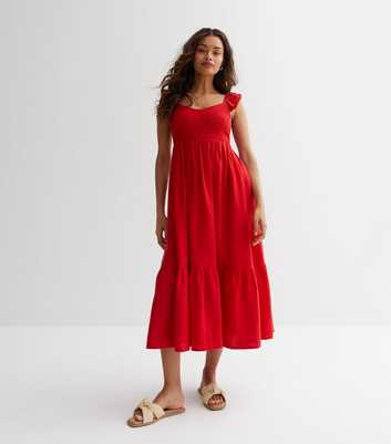 Petite Red Frill Sleeve Midi Dress