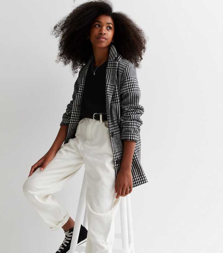 Girls Black Check Relaxed Fit Blazer