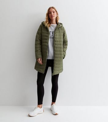 Maternity Khaki Hooded Longline Puffer Jacket New Look