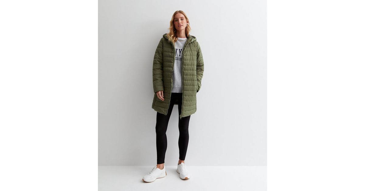 Maternity Khaki Hooded Longline Puffer Jacket New Look