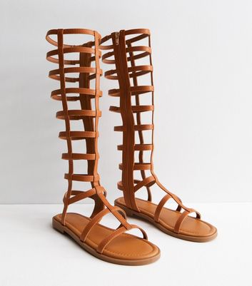 Tan High Leg Gladiator Sandals New Look