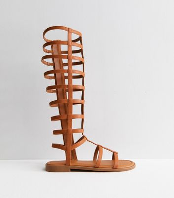 Women's knee high leather sandals 