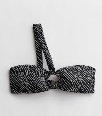 Black Glitter Zebra Print One Shoulder Bandeau Bikini Top New Look