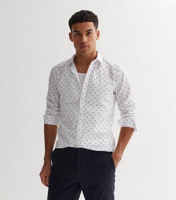 Men's Only & Sons White Circle Print Poplin Long Sleeve Shirt New Look