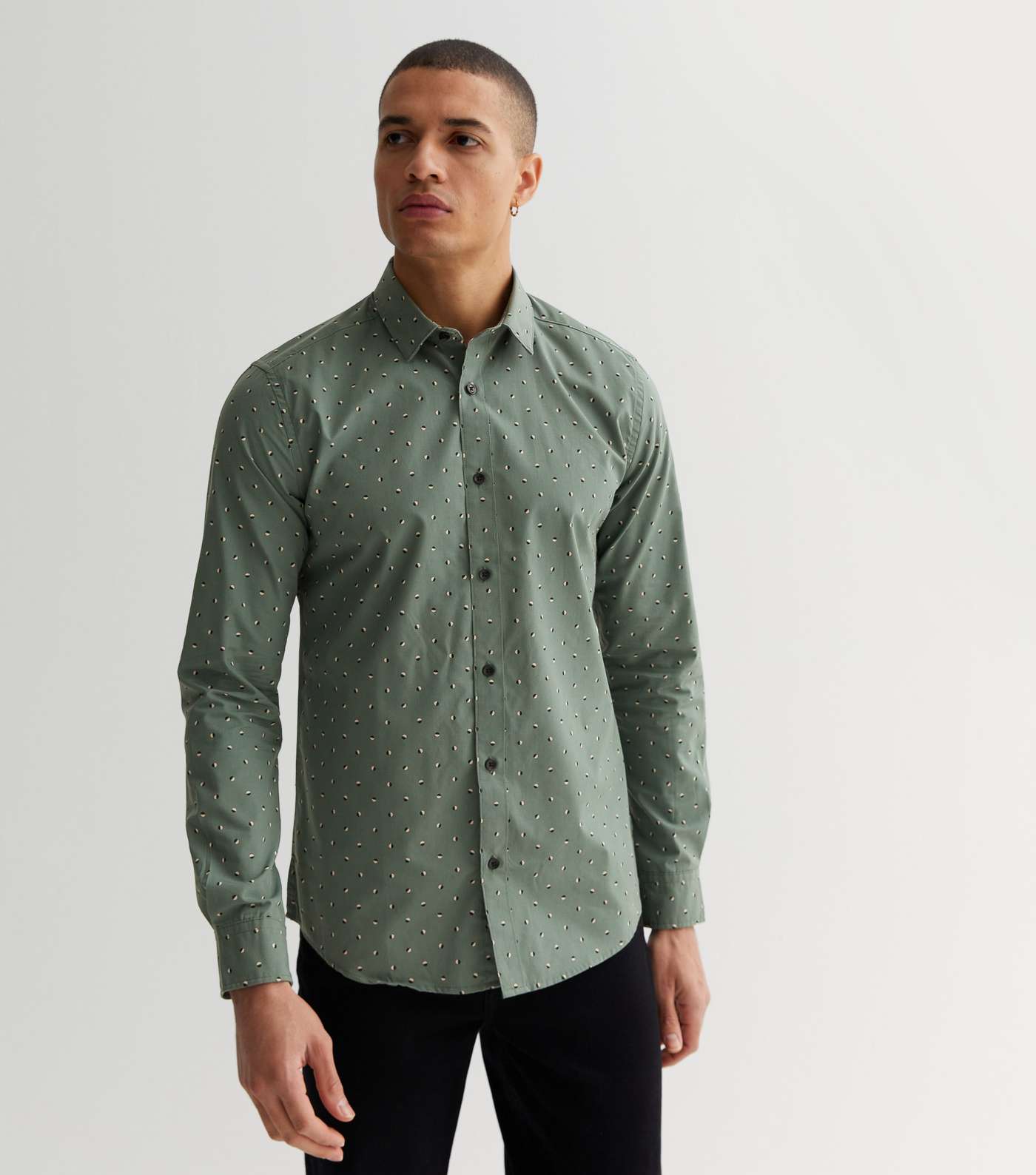 Only & Sons Green Circle Print Poplin Long Sleeve Shirt Image 2