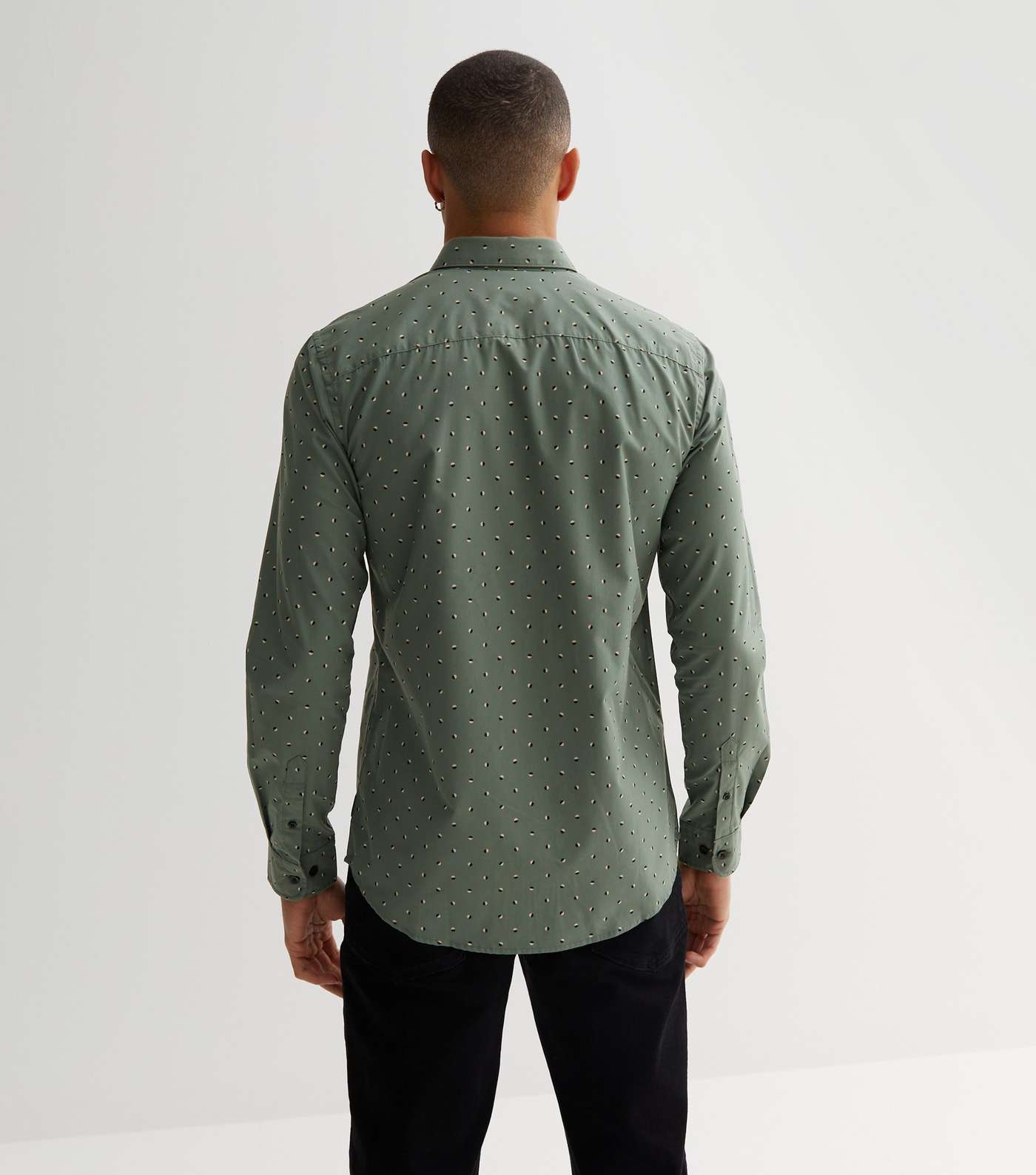 Only & Sons Green Circle Print Poplin Long Sleeve Shirt Image 4