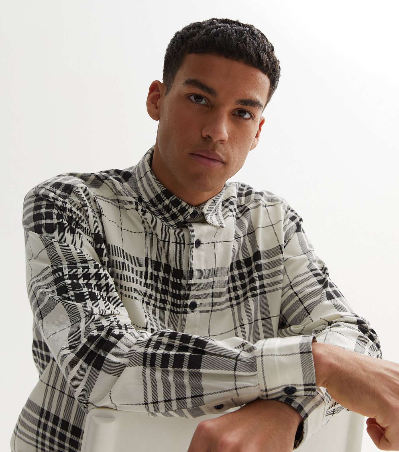 Only & Sons White Check Long Sleeve Shirt Image 3
