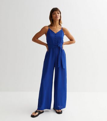 Blue Vanilla Bright Blue Button Front Jumpsuit