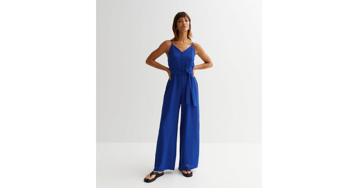 Blue Vanilla Bright Blue Button Front Jumpsuit New Look