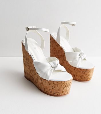 White cork best sale wedge heels