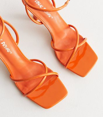 Public Desire Orange Patent Strappy Heel Sandals New Look