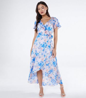 QUIZ Blue Floral Midaxi Wrap Dress New Look