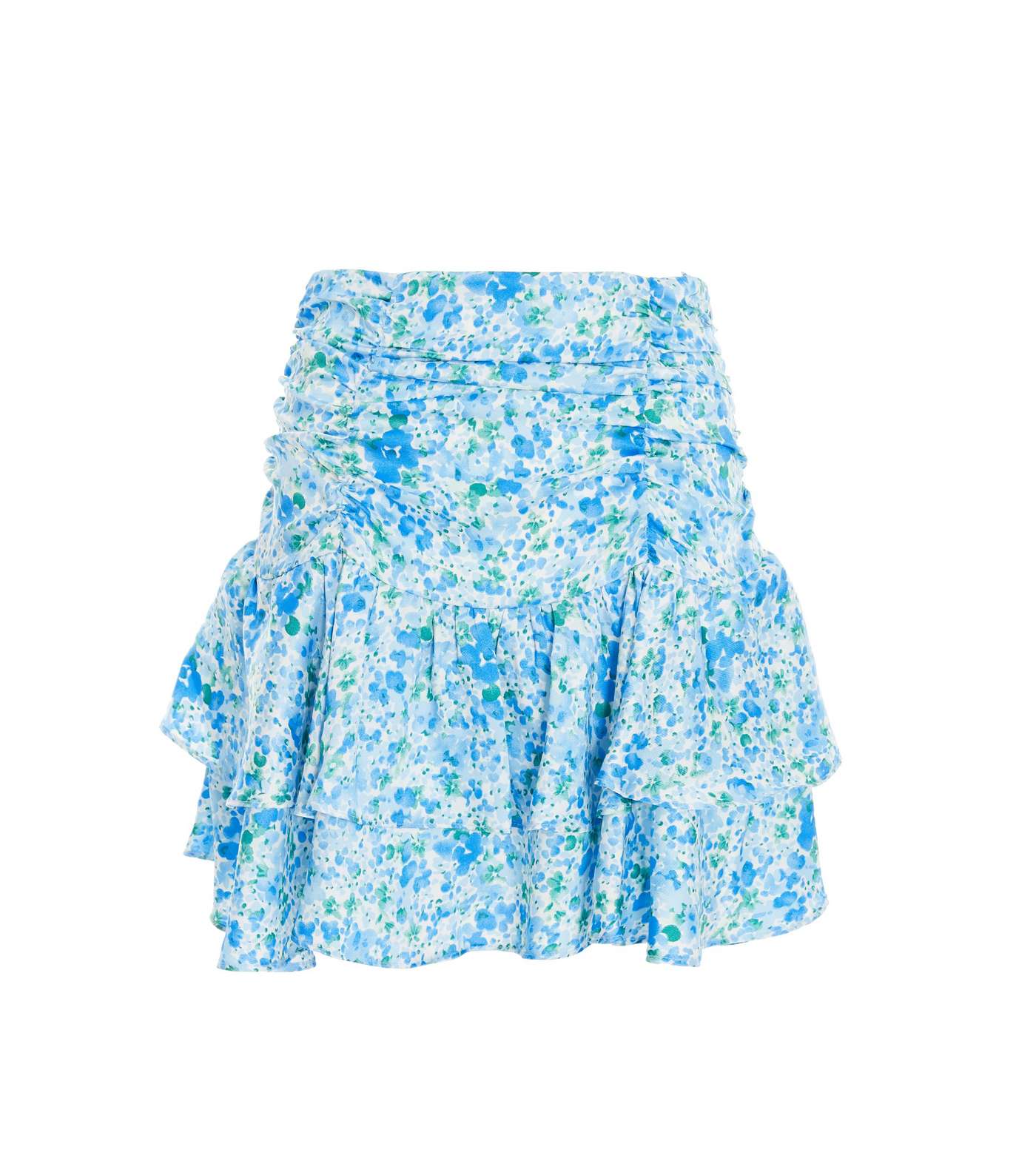 QUIZ Pale Blue Floral Frill Mini Skirt Image 4