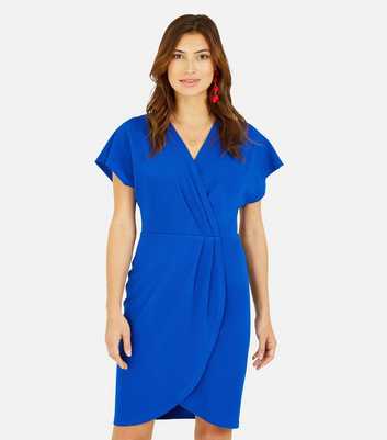 Mela Bright Blue Short Sleeve Mini Wrap Dress