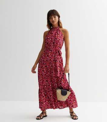 Pink Vanilla Pink Leopard Print Halter Maxi Dress