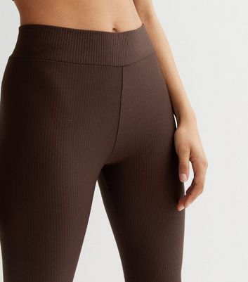 Dark Brown Ribbed Jersey High Waist Leggings | New Look
