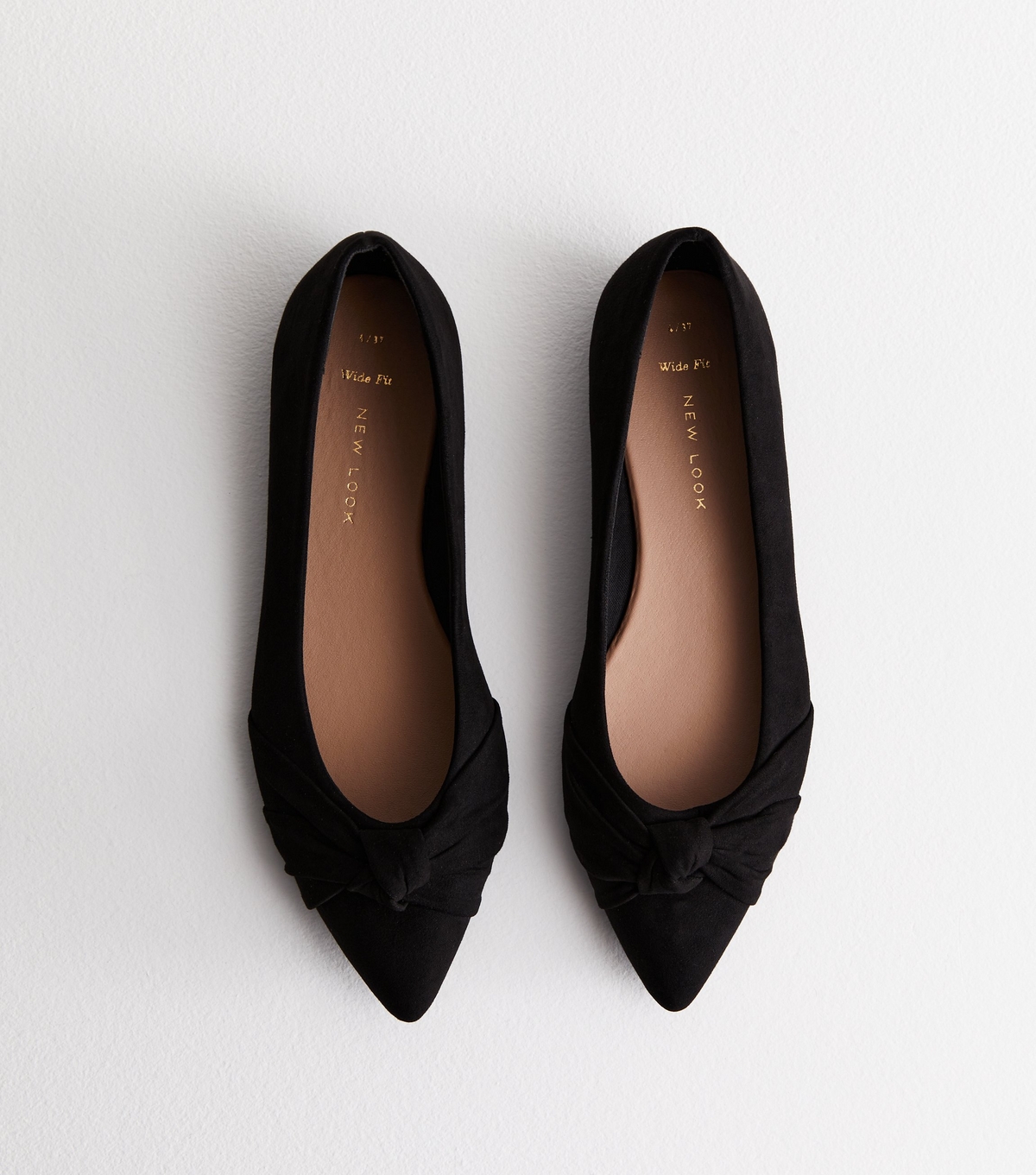 Women's Wide Fit Black Pointed Bow Ballet Pumps New Look