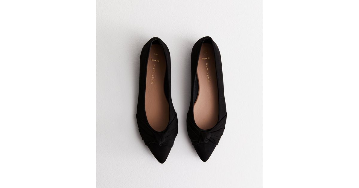 Wide Fit Black Pointed Bow Ballet Pumps | New Look