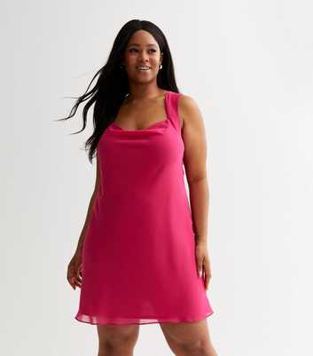 Curves Bright Pink Chiffon Mini Dress