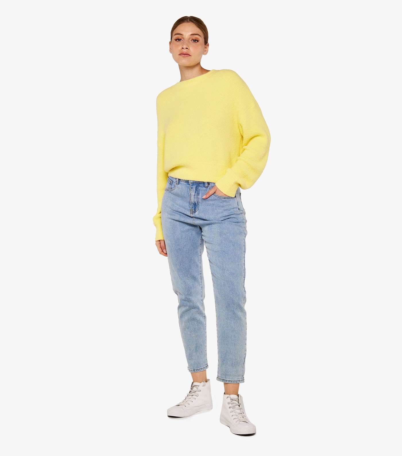 Apricot Yellow Soft Knit Crew Neck Crop Jumper Image 2