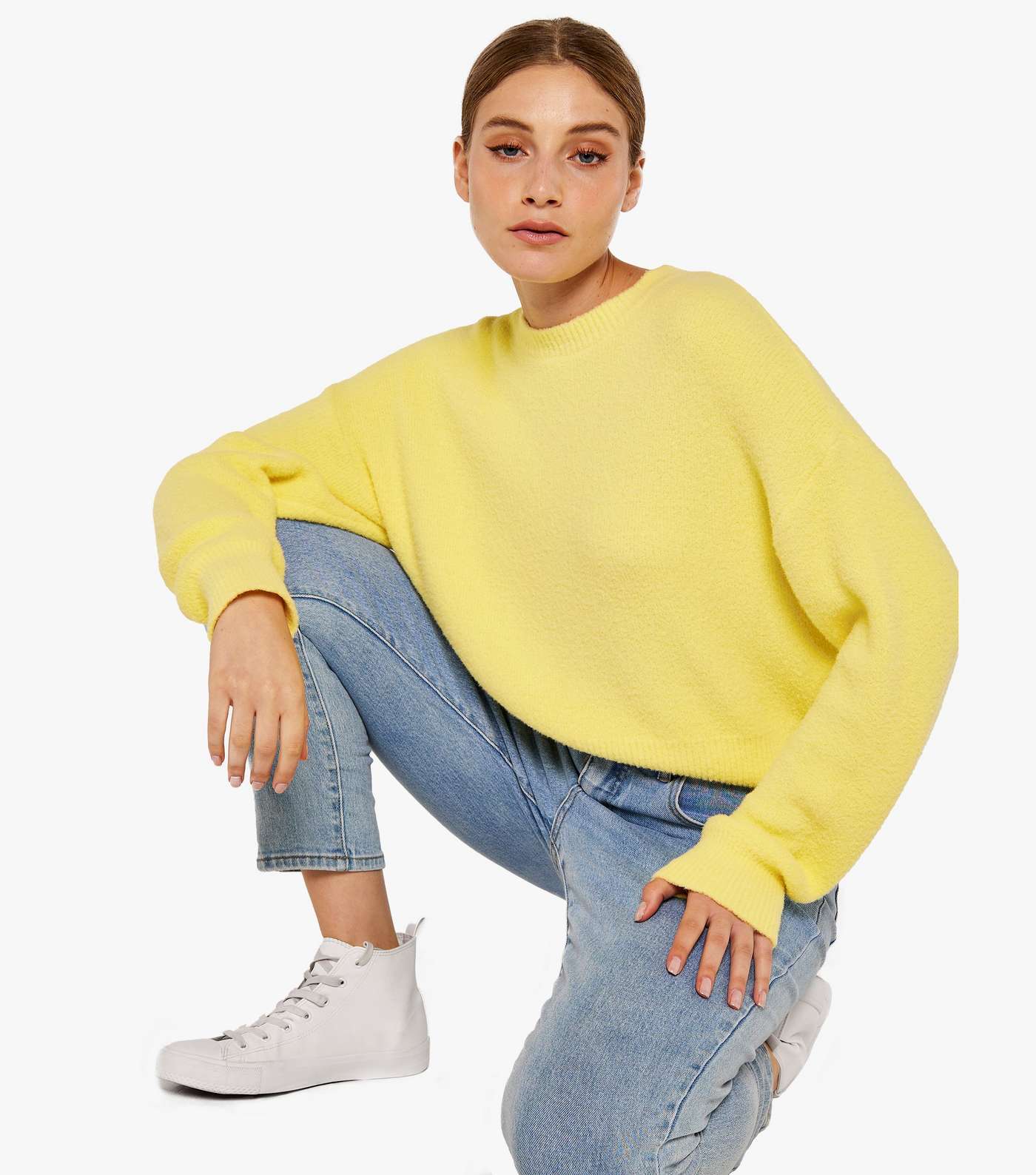 Apricot Yellow Soft Knit Crew Neck Crop Jumper Image 4