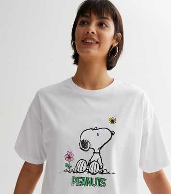 White Snoopy Peanuts Logo T-Shirt
