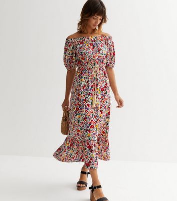 Floral frill hot sale bardot dress