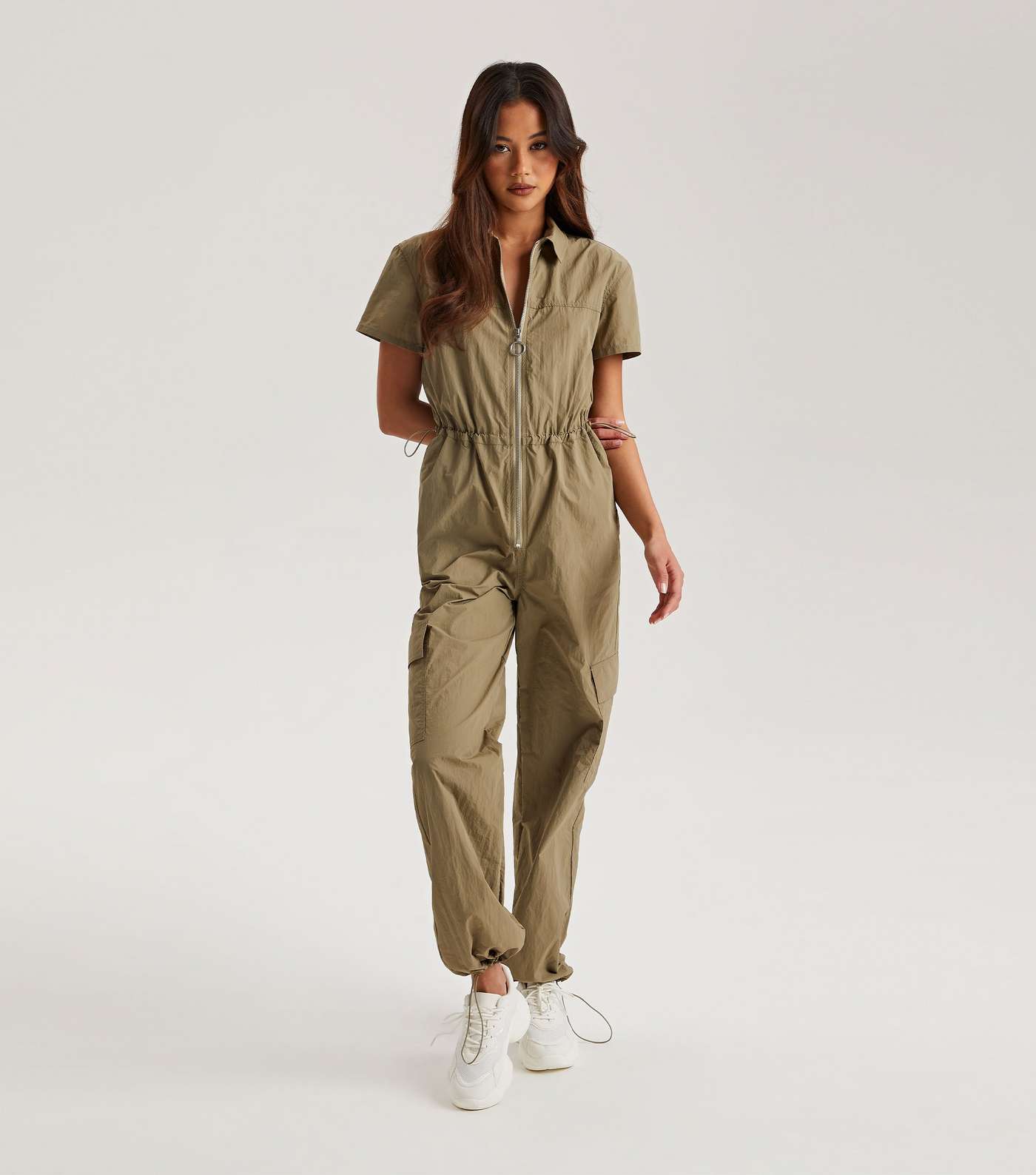 Urban Bliss Olive Zip Front Parachute Cargo Jumpsuit | New Look