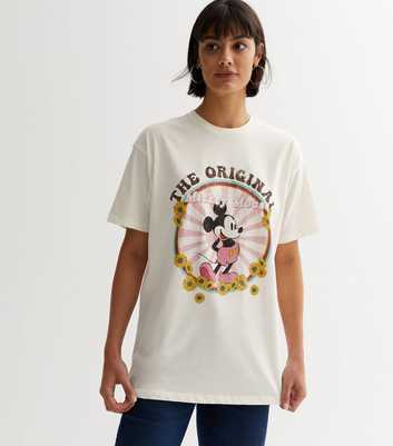 White Disney Minnie Sunflower Original Long Logo T-Shirt