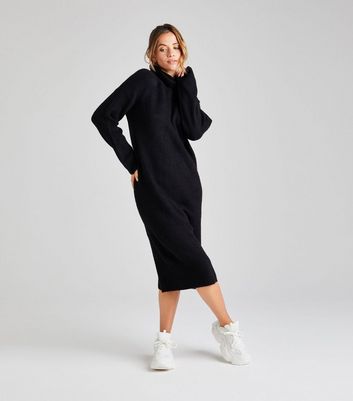 Urban Bliss Black Knit Roll Neck Jumper Dress New Look