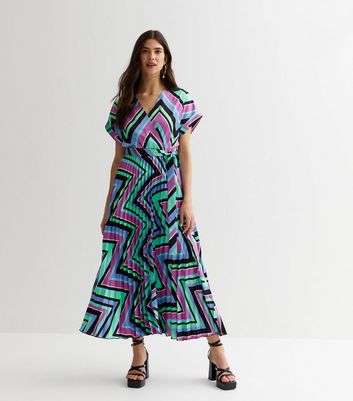 Chevron pleated midi store dress