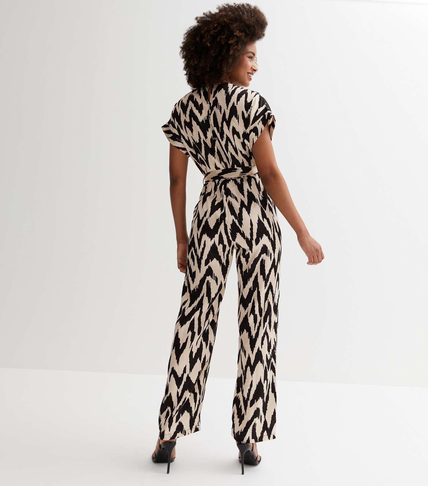 Off White Zebra Print Belted Wrap Wide Leg Jumpsuit Image 4