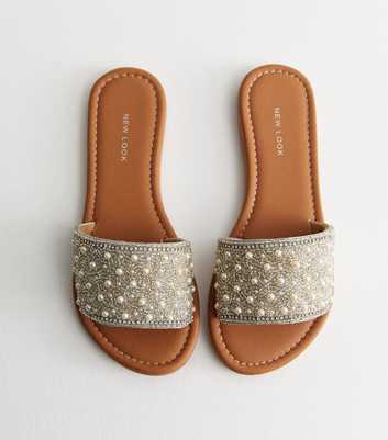Silver Faux Pearl Embellished Sliders