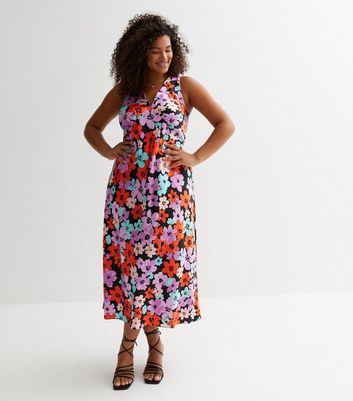 New look black floral midi outlet dress