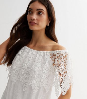 White lace shop up bardot top