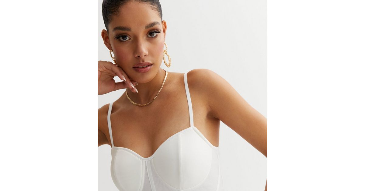 White Mesh Strappy Bustier Bodysuit New Look