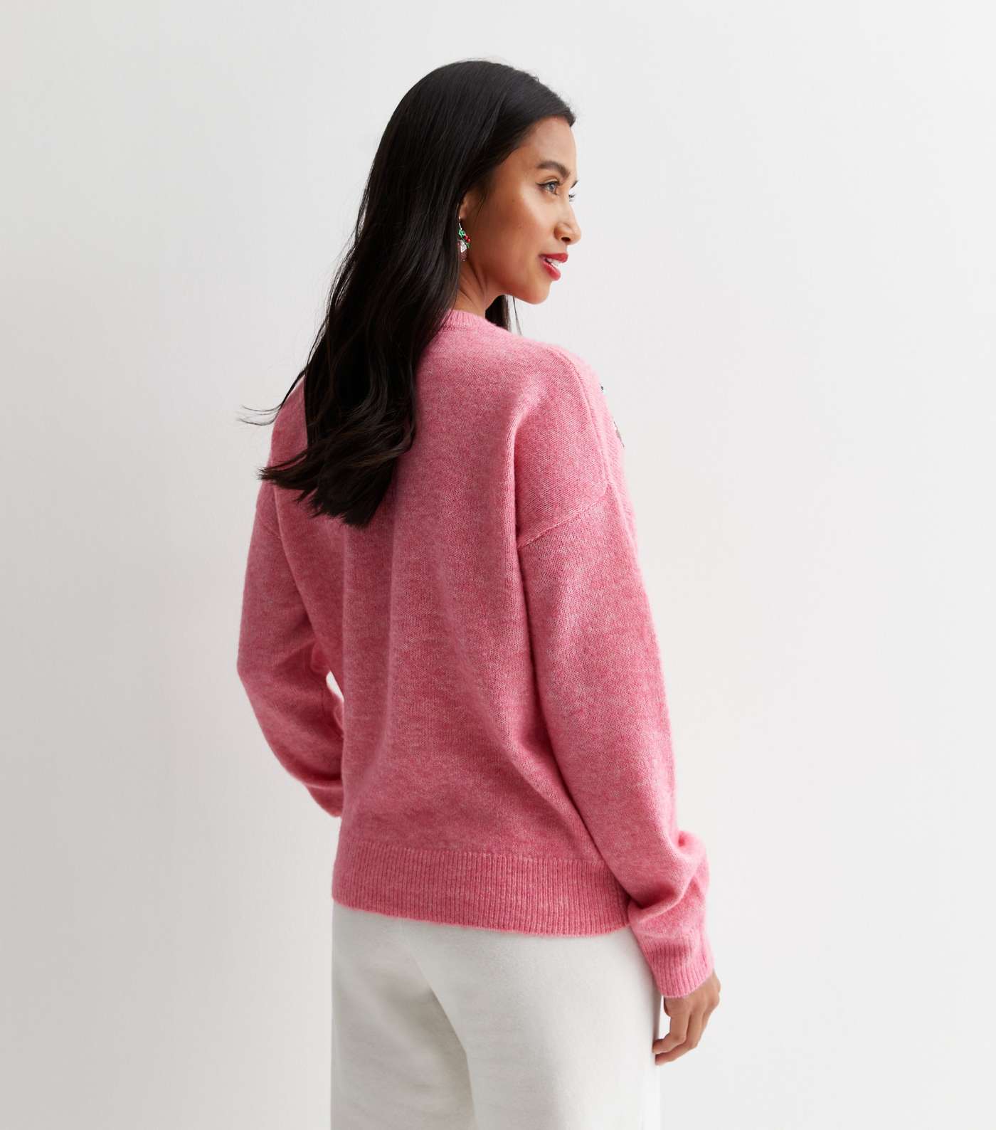 Petite Pink Knit Sequin Christmas Pudding Jumper Image 4