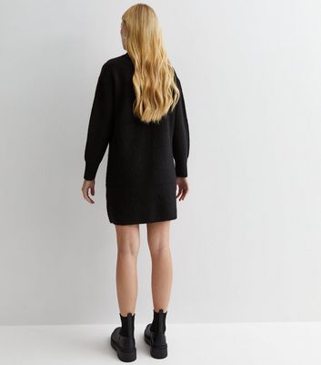 Pieces Petite ribbed knit mini dress in black