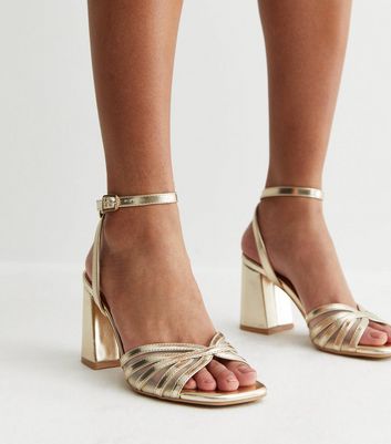 Gold mid clearance block heel sandals