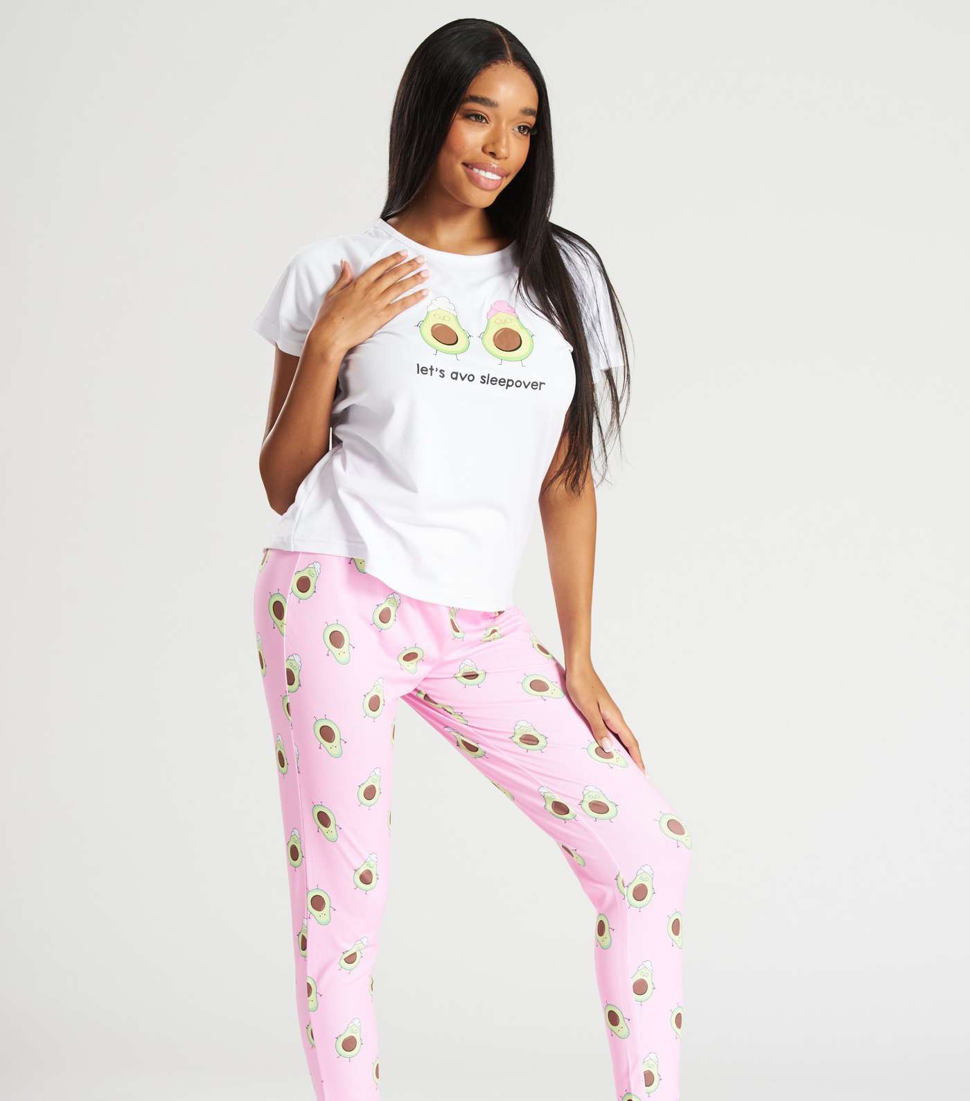 Loungeable Pink Legging Pyjama Set with Avocado Print Image 2
