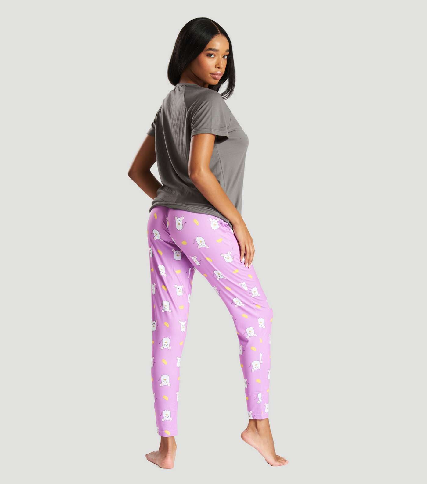 Loungeable Lilac Jogger Pyjama Set with Mouse Print Image 4