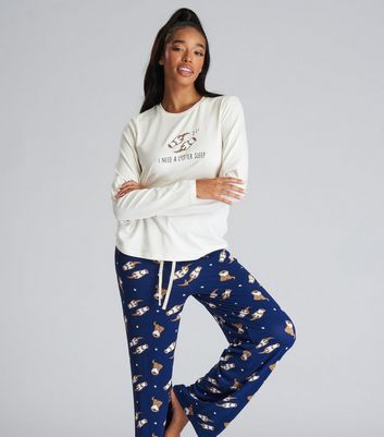 Loungeable Navy Long Sleeve T-Shirt and Trouser Pyjama Set with Otter Logo