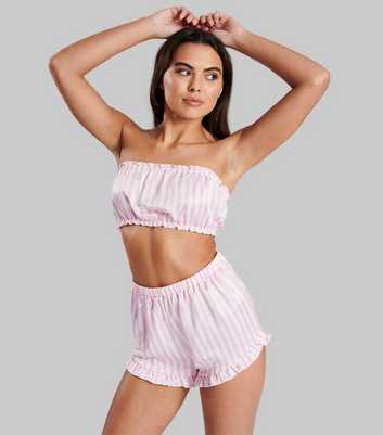 Loungeable Pink Satin Short Pyjama Set with Stripe Print