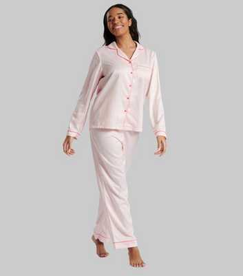 Loungeable Pink Piping Satin Shirt Pyjama Set