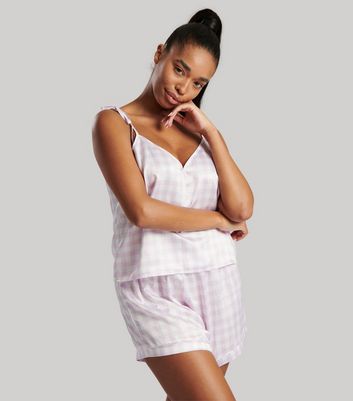 Loungeable Pink Gingham Satin Cami and Short Pyjama Set