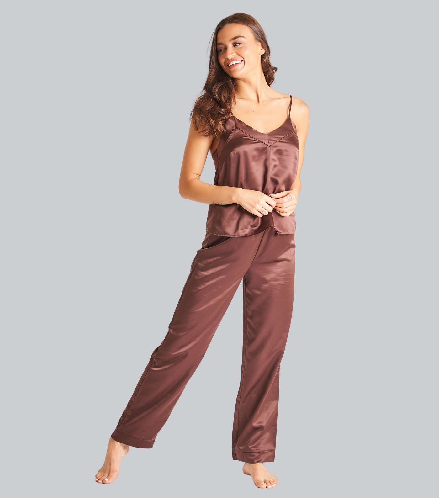 Loungeable Rust Satin Cami Pyjama Set Image 2