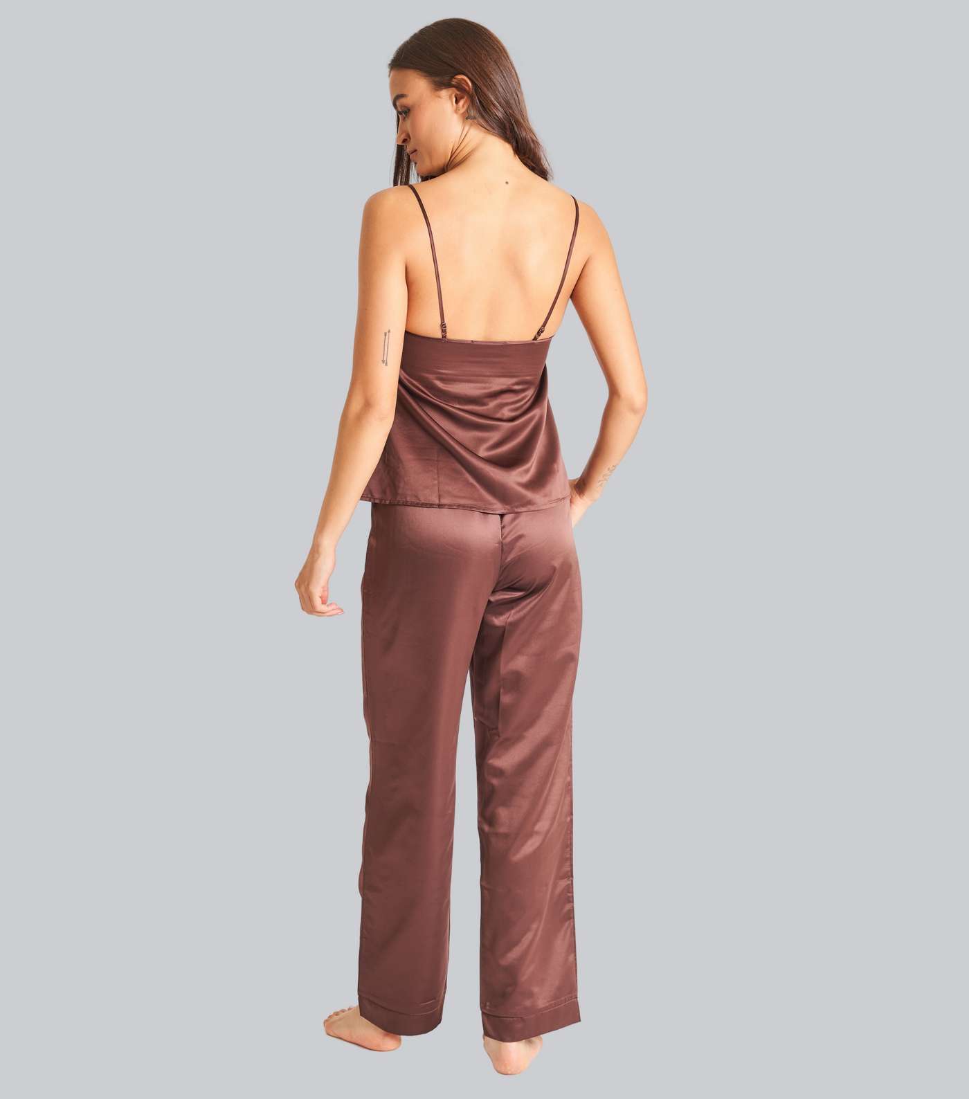 Loungeable Rust Satin Cami Pyjama Set Image 4